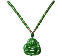 YTDJJWLS Collier avec pendentif Bouddha Maitreya en jade vert chinois sculpté - Amulette - Pierre non précieuse