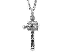 YTDJJWLS Collier avec pendentif en forme de roue de prière tibétaine à 6 caractères en forme de roue de prière libre, blanc, aluminium, sans pierre précieuse