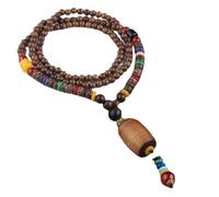YTDJJWLS Collier Mala bouddhiste fait à la main avec perles en bois et pendentif ethnique, sans pierre précieuse