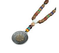 YTDJJWLS Mala Bouddhiste Perles en Bois Tibétain 6 Personnages Mantra Prière Pendentif Bohème Bouddha Bijoux Bohême Bois Pierre Sans Pierre Précieuse