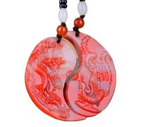 YTDJJWLS Pendentif dragon et phénix en jade naturel haut de gamme - Jeton de jade - Rouge - Pierre non précieuse