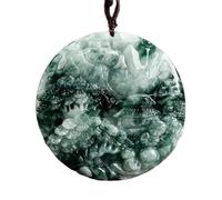 YTDJJWLS Pendentif Shanshui en jade naturel avec fleurs flottantes Vert foncé