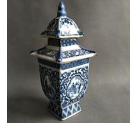 YTDJJWLS Qianlong Mark Collection Tour chinoise en porcelaine bleue et blanche 20 cm