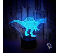 YTDZLTD 3D Dinosaure Nuit Lampe 16 Couleurs Changeantes Puissance USB Télécommande Contact Switch Lampe Décorative Illusion Optique LED Lampe de Table Anniversaire Noël Cadeau Enfants Jouets