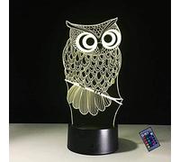 YTDZLTD 3D Hibou Nuit Lampe 16 Couleurs Changeantes Puissance USB Télécommande Contact Switch Lampe Décorative Illusion Optique LED Lampe de Table Anniversaire Noël Cadeau Enfants Jouets