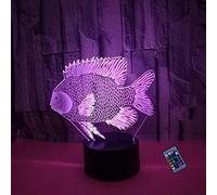 YTDZLTD 3D Poisson Nuit Lampe 16 Couleurs Changeantes Puissance USB Télécommande Contact Switch Lampe Décorative Illusion Optique LED Lampe de Table Anniversaire Noël Cadeau Enfants Jouets