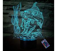 YTDZLTD 3D Poisson Nuit Lampe 16 Couleurs Changeantes Puissance USB Télécommande Contact Switch Lampe Décorative Illusion Optique LED Lampe de Table Anniversaire Noël Cadeau Enfants Jouets