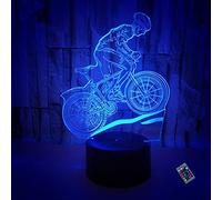 YTDZLTD Créatif 3D Bicyclette Nuit Lampe 16 Couleurs Changeantes Puissance USB Télécommande Contact Switch Lampe Décorative Illusion Optique LED Lampe de Table Anniversaire Noël Cadeau Enfants Jouets