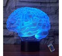 YTDZLTD Créatif 3D Cerveau Nuit Lampe 16 Couleurs Changeantes Puissance USB Télécommande Contact Switch Lampe Décorative Illusion Optique LED Lampe de Table Anniversaire Noël Cadeau Enfants Jouets
