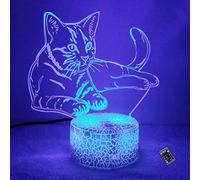 YTDZLTD Créatif 3D Chat Nuit Lampe 16 Couleurs Changeantes Puissance USB Télécommande Contact Switch Lampe Décorative Illusion Optique LED Lampe de Table Anniversaire Noël Cadeau Enfants Jouets