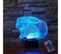 YTDZLTD Créatif 3D Lapin Nuit Lampe 16 Couleurs Changeantes Puissance USB Contact Switch Lampe Décorative Illusion Optique LED Lampe de Table Anniversaire Noël Cadeau Enfants Jouets