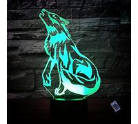 YTDZLTD Créatif 3D Loup Nuit Lampe 16 Couleurs Changeantes Puissance USB Télécommande Contact Switch Lampe Décorative Illusion Optique LED Lampe de Table Anniversaire Noël Cadeau Enfants Jouets