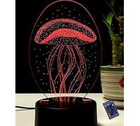 YTDZLTD Créatif 3D Méduse Nuit Lampe 16 Couleurs Changeantes Puissance USB Télécommande Contact Switch Lampe Décorative Illusion Optique LED Lampe de Table Anniversaire Noël Cadeau Enfants Jouets