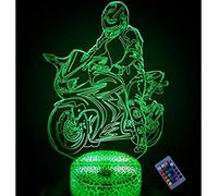 YTDZLTD Créatif 3D Moto Nuit Lampe 16 Couleurs Changeantes Puissance USB Télécommande Contact Switch Lampe Décorative Illusion Optique LED Lampe de Table Anniversaire Noël Cadeau Enfants Jouets