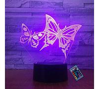 YTDZLTD Créatif 3D Papillon Nuit Lampe 16 Couleurs Changeantes Puissance USB Télécommande Contact Switch Lampe Décorative Illusion Optique LED Lampe de Table Anniversaire Noël Cadeau Enfants Jouets