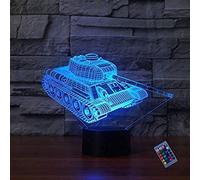 YTDZLTD Créatif 3D Tank Nuit Lampe 16 Couleurs Changeantes Puissance USB Télécommande Contact Switch Lampe Décorative Illusion Optique LED Lampe de Table Anniversaire Noël Cadeau Enfants Jouets