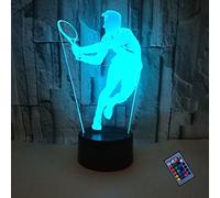 YTDZLTD Créatif 3D Tennis Nuit Lampe 16 Couleurs Changeantes Puissance USB Télécommande Contact Switch Lampe Décorative Illusion Optique LED Lampe de Table Anniversaire Noël Cadeau Enfants Jouets