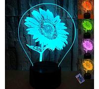 YTDZLTD Créatif 3D Tournesol Nuit Lampe 16 Couleurs Changeantes Puissance USB Télécommande Contact Switch Décorative LED Lampe de Table Anniversaire Noël Cadeau Enfants Jouets