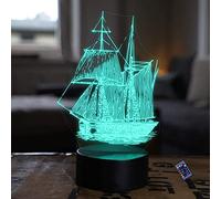 YTDZLTD Créatif 3D Voilier Nuit Lampe 16 Couleurs Changeantes Puissance USB Télécommande Contact Switch Lampe Décorative Illusion Optique LED Lampe de Table Anniversaire Noël Cadeau Enfants Jouets