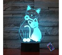 YTDZLTD Illusion Optique 3D Chat Nuit Lampe 16 Couleurs Changeantes Puissance USB Télécommande Contact Switch Lampe Décorative LED Lampe de Table Anniversaire Noël Cadeau Enfants Jouets