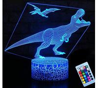 YTDZLTD Illusion Optique 3D Dinosaure Nuit Lampe 16 Couleurs Changeantes Puissance USB Télécommande Contact Switch Lampe Décorative LED Lampe de Table Anniversaire Noël Cadeau Enfants Jouets