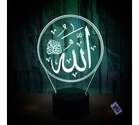 YTDZLTD Illusion Optique 3D Islam Nuit Lampe 16 Couleurs Changeantes Puissance USB Télécommande Contact Switch Lampe Décorative LED Lampe de Table Anniversaire Noël Cadeau Enfants Jouets