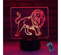 YTDZLTD Illusion Optique 3D Lion Nuit Lampe 16 Couleurs Changeantes Puissance USB Télécommande Contact Switch Lampe Décorative LED Lampe de Table Anniversaire Noël Cadeau Enfants Jouets