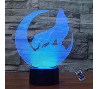 YTDZLTD Illusion Optique 3D Loup Nuit Lampe 16 Couleurs Changeantes Puissance USB Télécommande Contact Switch Lampe Décorative LED Lampe de Table Anniversaire Noël Cadeau Enfants Jouets