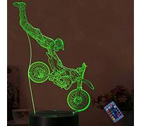 YTDZLTD Illusion Optique 3D Moto Nuit Lampe 16 Couleurs Changeantes Puissance USB Télécommande Contact Switch Lampe Décorative LED Lampe de Table Anniversaire Noël Cadeau Enfants Jouets