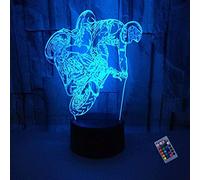 YTDZLTD Illusion Optique 3D Moto Nuit Lampe 16 Couleurs Changeantes Puissance USB Télécommande Contact Switch Lampe Décorative LED Lampe de Table Anniversaire Noël Cadeau Enfants Jouets