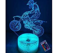 YTDZLTD Illusion Optique 3D Moto Nuit Lampe 16 Couleurs Changeantes Puissance USB Télécommande Contact Switch Lampe Décorative LED Lampe de Table Anniversaire Noël Cadeau Enfants Jouets