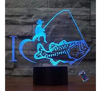 YTDZLTD Illusion Optique 3D Pêche Nuit Lampe 16 Couleurs Changeantes Puissance USB Télécommande Contact Switch Lampe Décorative LED Lampe de Table Anniversaire Noël Cadeau Enfants Jouets