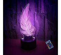 YTDZLTD Illusion Optique 3D Plume Nuit Lampe 16 Couleurs Changeantes Puissance USB Télécommande Contact Switch Lampe Décorative LED Lampe de Table Anniversaire Noël Cadeau Enfants Jouets