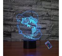 YTDZLTD Illusion Optique 3D Poisson Nuit Lampe 16 Couleurs Changeantes Puissance USB Télécommande Contact Switch Lampe Décorative LED Lampe de Table Anniversaire Noël Cadeau Enfants Jouets
