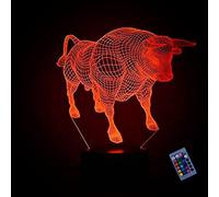 YTDZLTD Illusion Optique 3D Vache Bull Nuit Lampe 16 Couleurs Changeantes Puissance USB Télécommande Contact Switch Lampe Décorative LED Lampe de Table Anniversaire Noël Cadeau Enfants Jouets