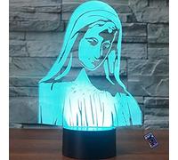 YTDZLTD Illusion Optique 3D Vierge Marie Nuit Lampe 16 Couleurs Changeantes Puissance USB Télécommande Contact Switch Lampe Décorative LED Lampe de Table Anniversaire Noël Cadeau Enfants Jouets