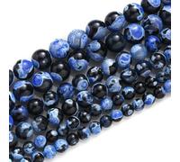 YTETDE Perles en Pierre colorées de 6/8/10 mm, Perles Rondes en Agate de feu pour la Fabrication de Bijoux, Bracelets, Colliers, Boucles d'oreilles, 38,1 cm, Bleu foncé, 10 mm, 35 à 37 pièces