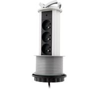 YTFHG-- Bloc 3 Prises 16A 2P+T Escamotable Câblé HO5VV-F 3G1mm² - Prises Cachées pour Optimisation de l'espace - Couvercle et Cadre Décoratif - Gris - 1,60m