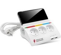 Ytfhg-Fishtec - Multiprise 5 Prises Avec Couleur ¿ 2 Ports Usb Avec Témoin Lumineux, Sécurité De Surcharge, Support Pour Téléphone, Interrupteur Lumineux, 3 Stickers Par Couleur ¿ Câble 1m50, Blanc