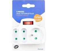 Ytfhg-- Multiprise Électrique,Prise Multiple - Fiche Triplite - 3 Prises - 1 X 16a + 2 X 6a - Avec Interrupteur - Multiprise Murale - Couleur: Blanc - Sécurité Enfant - Tension: 230v - Matière: Pvc