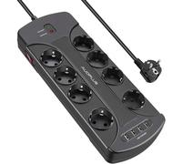 YTFHG-Multiprise Parasurtenseur Parafoudre avec 8 Prises et 4 Ports USB, Bloc Multiprise Electrique avec Terre, Interrupteur, 3680W/16A, 1050 J, Cordon de 2m pour Smartphone, Maison, Bureau