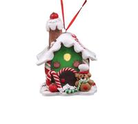 YTFSKFUI Décoration de maison en pain d'épices en argile douce avec lumière, 7 x 6 x 8 cm, décorations de Noël avec ficelle, maison en pain d'épices alimentée par piles