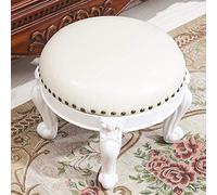 YTGDBDG Repose-Pieds Repose-Pieds Siège en Cuir PU avec Pouf Rond en Bois 4 Pieds Siège Repose-Pieds rembourré Disponible pour Couloir Salon Blanc