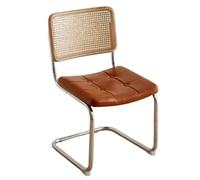 YTGHBIML Chaise de salle à manger rétro en cuir avec dossier en rotin et pieds en métal, chaises de table de salle à manger ergonomiques sans accoudoirs