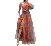 YTGHBIML S, m, l, XL Robe Maxi Unique Femmes Sexy à Manches Longues épaules dénudées Maille 3D Fleurs Robes Moulantes Mode Robe Longue