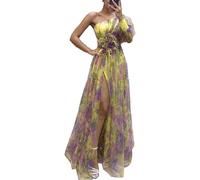 YTGHBIML S, m, l, XL Robe Maxi Unique Femmes Sexy à Manches Longues épaules dénudées Maille 3D Fleurs Robes Moulantes Mode Robe Longue