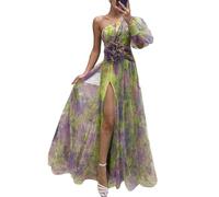 YTGHBIML S, m, l, XL Robe Maxi Unique Femmes Sexy à Manches Longues épaules dénudées Maille 3D Fleurs Robes Moulantes Mode Robe Longue