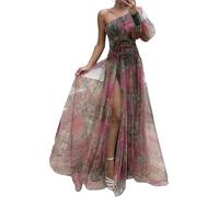 YTGHBIML S, m, l, XL Robe Maxi Unique Femmes Sexy à Manches Longues épaules dénudées Maille 3D Fleurs Robes Moulantes Mode Robe Longue