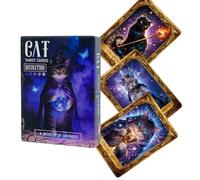 YTGOCN Jeu De Tarot | 50 Pièces de Fournitures à Thème Chat Mystique - Jeu de Tarot Portable pour Débutants - pour Divination Et Jeux en Famille Ou Entre Amis À La Maison