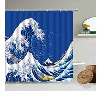 YTITILUCK Rideau de Douche Motif Vague océanique préfecture de Kanagawa Japon Salle de Bain écran en Polyester décoration de la Maison avec Crochet Ensemble 100x140cm (WxL) Rideau de Bain-Douche